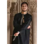 TT-003 - Men's Black Emirati Thobe Gold Tassel Embroidery - Image 2