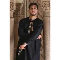 Alternative view of TT-003 - Men's Black Emirati Thobe Gold Tassel Embroidery