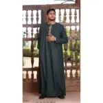 TT-003 - Men's Green Emirati Thobe Gold Tassel Embroidery