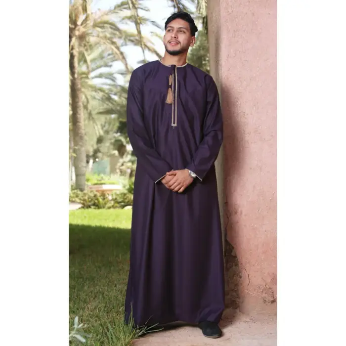 TT-003 - Men's Purple Emirati Thobe Gold Tassel Embroidery - Image 1