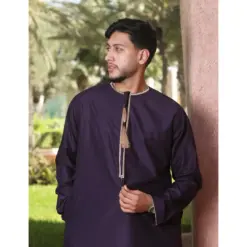 Alternative view of TT-003 - Men's Purple Emirati Thobe Gold Tassel Embroidery