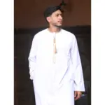 TT-003 - Men's White Emirati Thobe Gold Tassel Embroidery - Image 2