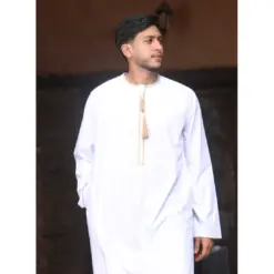 Alternative view of TT-003 - Men's White Emirati Thobe Gold Tassel Embroidery