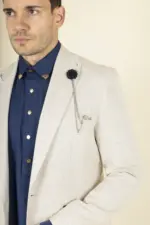 Cavani Caridi - Men's Tweed Check Beige Wedding Blazer - Image 5