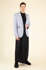 Cavani Caridi - Men's Tweed Light Blue Wedding Blazer - Image 4