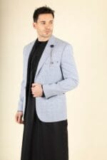 Cavani Caridi - Men's Tweed Light Blue Wedding Blazer - Image 5