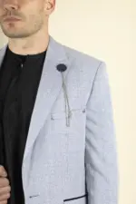 Cavani Caridi - Men's Tweed Light Blue Wedding Blazer - Image 6