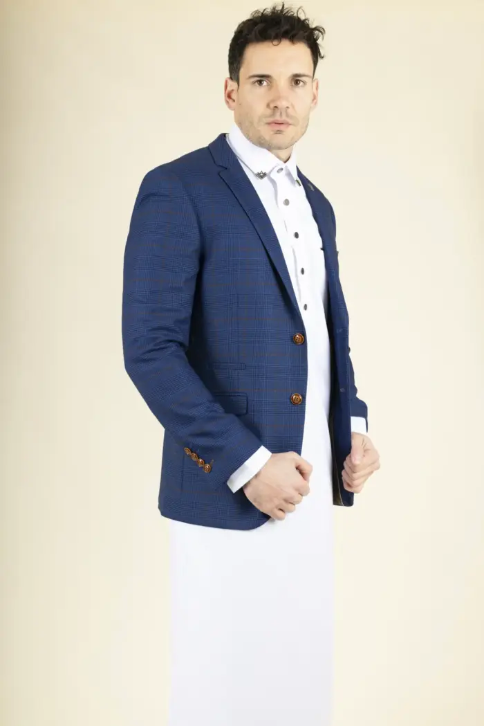 Paul Andrew Alex - Men's Blue Brown Check Wedding Blazer - Image 4