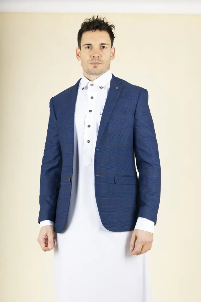 Paul Andrew Alex - Men's Blue Brown Check Wedding Blazer - Image 5