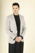 Paul Andrew Leo - Men's Beige Checked Tailored Fit Blazer - Image 3