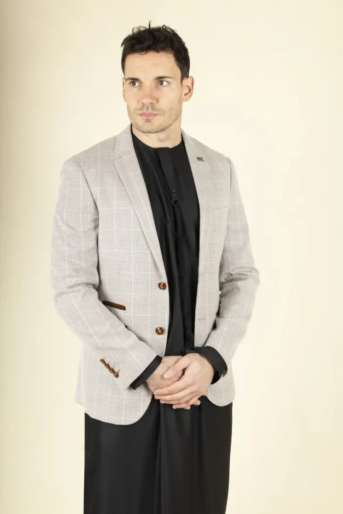 Paul Andrew Leo - Men's Beige Checked Tailored Fit Blazer - Image 3