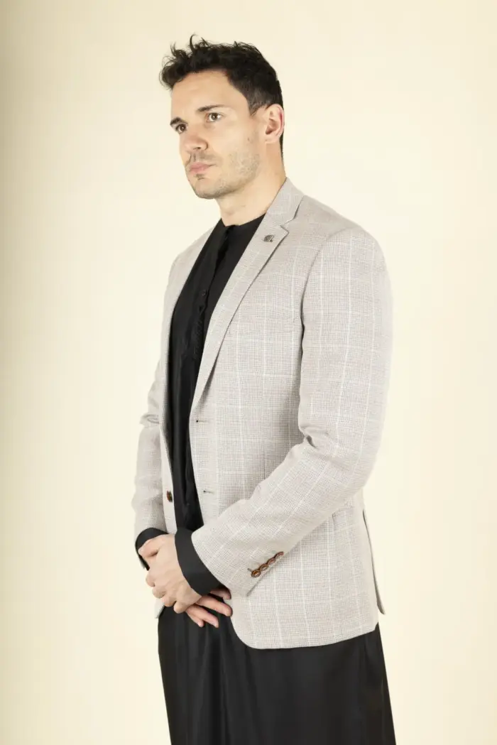 Paul Andrew Leo - Men's Beige Checked Tailored Fit Blazer - Image 4