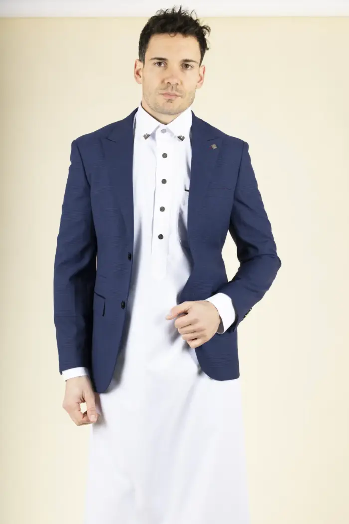 Paul Andrew Mark - Men's Navy Checked Tailored Fit Blazer - Image 3