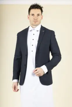 Alternative view of Paul Andrew Oscar - Men's Navy Blue Wool Blend Tweed Blazer