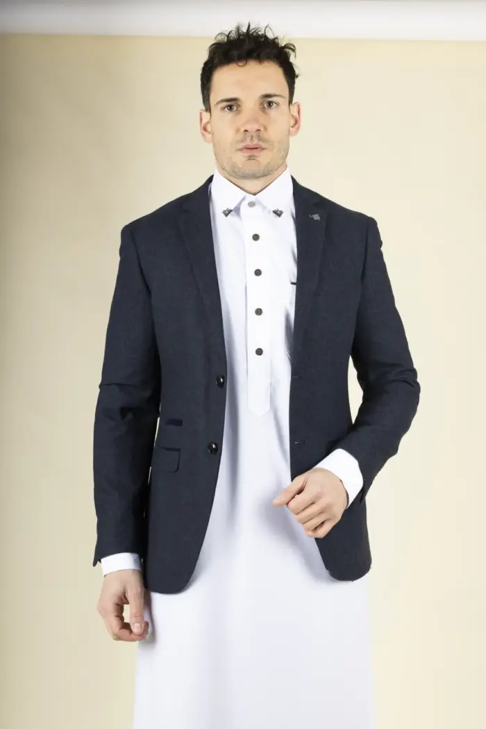 Paul Andrew Oscar - Men's Navy Blue Wool Blend Tweed Blazer - Image 3