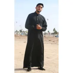 TT-004 - Men's Black Saudi Emirati Thobe Shirt Collar