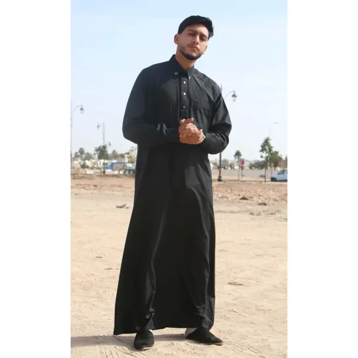 TT-004 - Men's Black Saudi Emirati Thobe Shirt Collar - Image 1