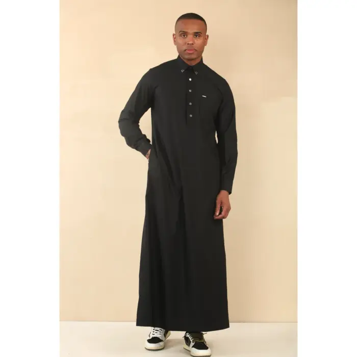 TT-004 - Men's Black Saudi Emirati Thobe Shirt Collar - Image 4