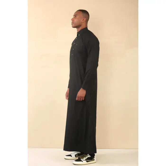 TT-004 - Men's Black Saudi Emirati Thobe Shirt Collar - Image 5
