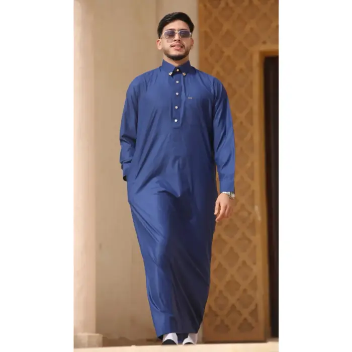 TT-004 - Men's Navy Saudi Emirati Thobe Shirt Collar - Image 1