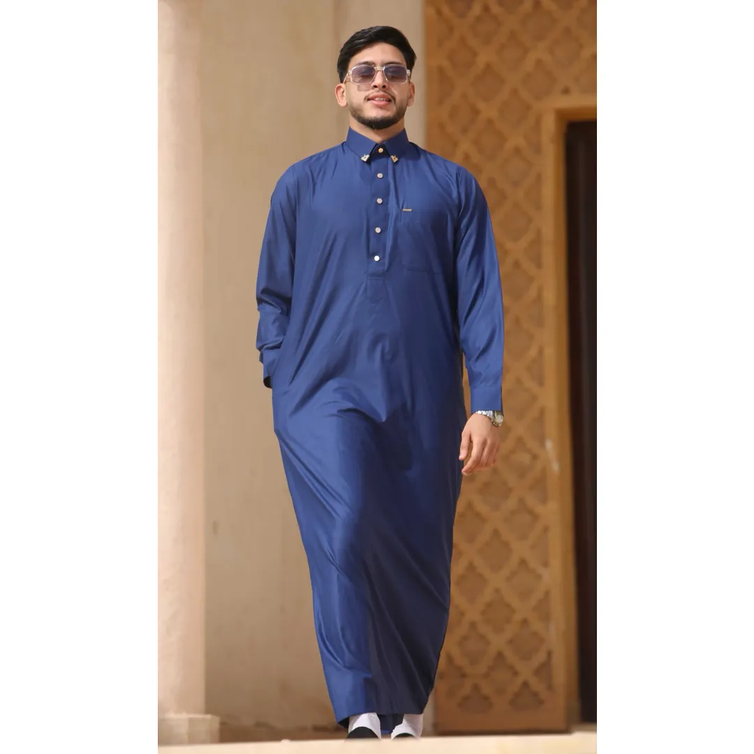 Thobez TT-004 - Men's Navy Saudi Emirati Thobe Shirt Collar-2 TT-004 - Men's Navy Saudi Emirati Thobe Shirt Collar - Image 1
