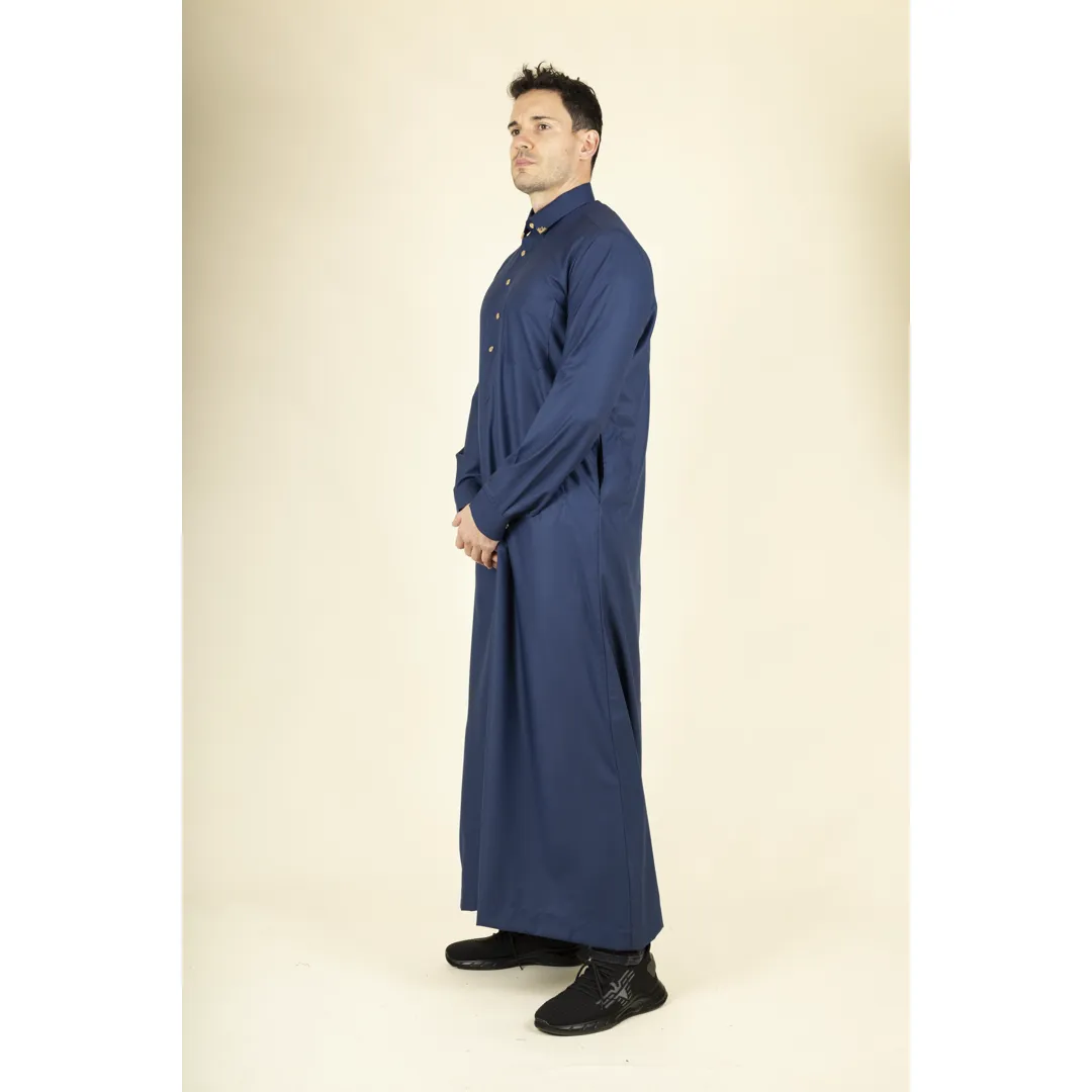 Thobez TT-004 - Men's Navy Saudi Emirati Thobe Shirt Collar-6 TT-004 - Men's Navy Saudi Emirati Thobe Shirt Collar - Image 5