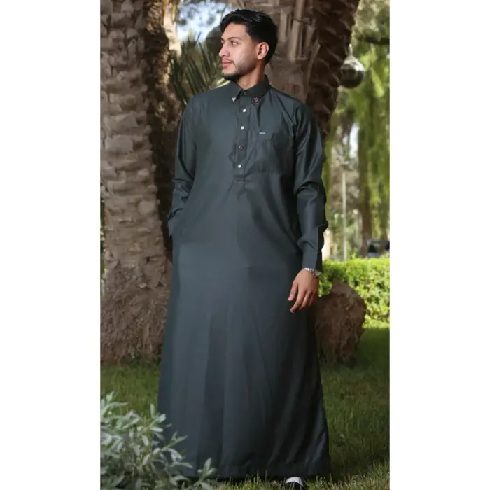 TT-004 - Men's Olive Saudi Emirati Thobe Shirt Collar - Image 1
