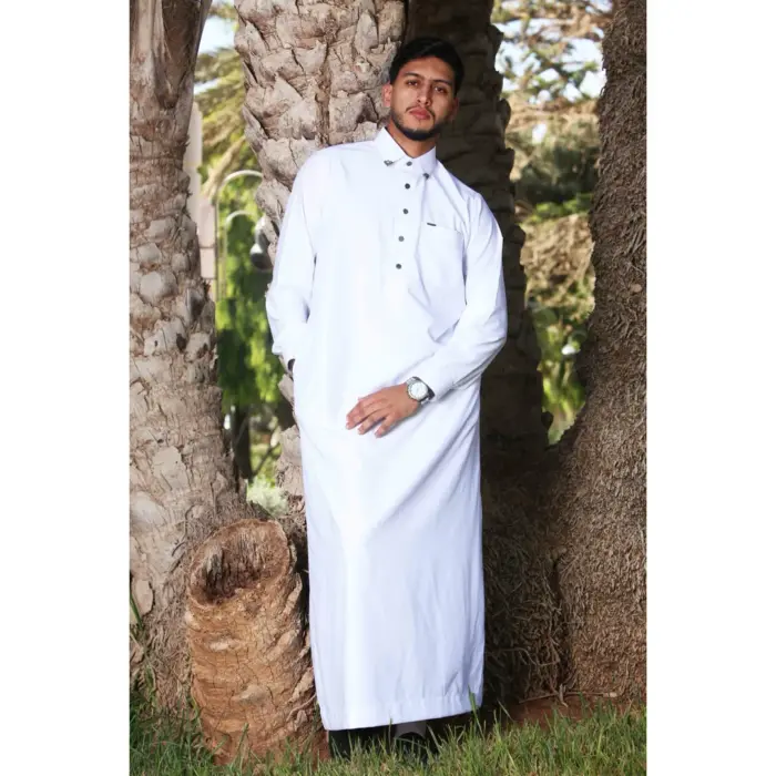 TT-004 - Men's White Saudi Emirati Thobe Shirt Collar - Image 1