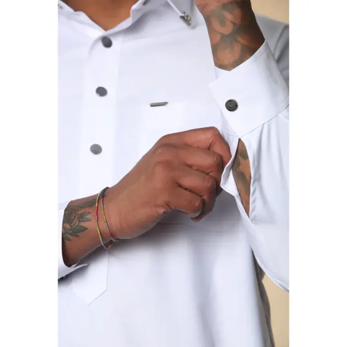TT-004 - Men's White Saudi Emirati Thobe Shirt Collar - Image 4