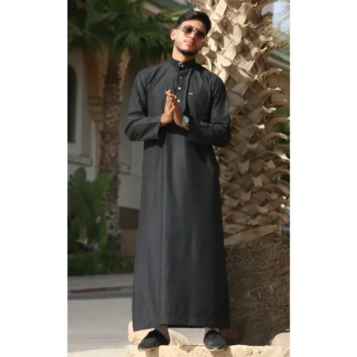 TT-005 - Men's Black Saudi Emirati Thobe Nehru High Collar - Image 1