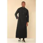 TT-005 - Men's Black Saudi Emirati Thobe Nehru High Collar - Image 4