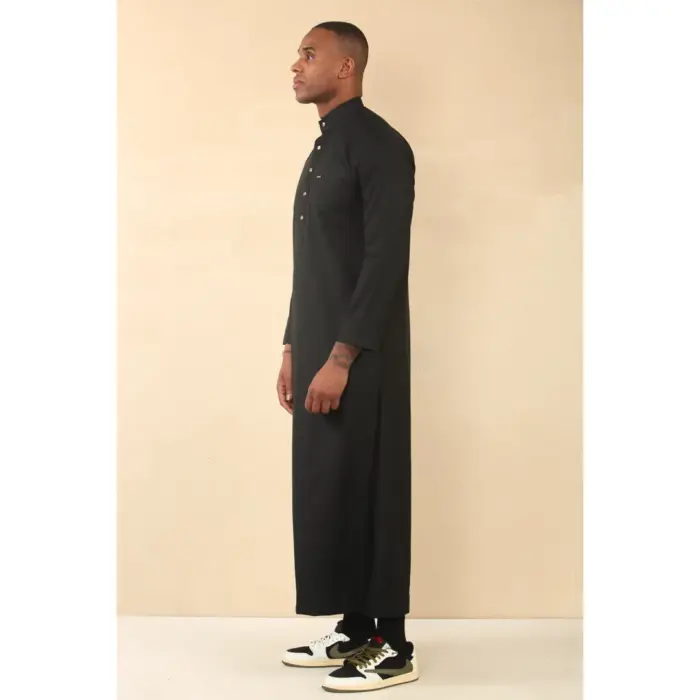 TT-005 - Men's Black Saudi Emirati Thobe Nehru High Collar - Image 5