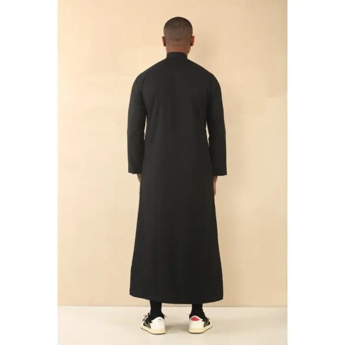 TT-005 - Men's Black Saudi Emirati Thobe Nehru High Collar - Image 6