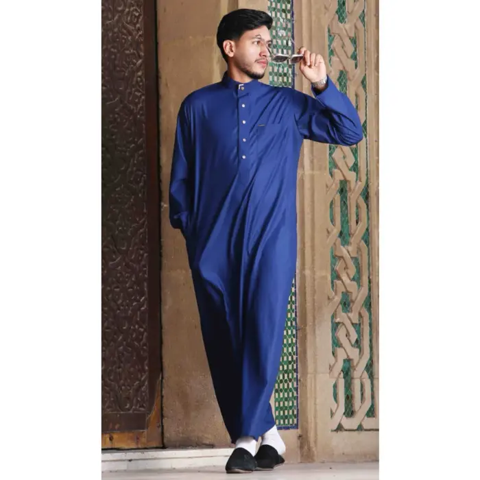TT-005 - Men's Navy Saudi Emirati Thobe Nehru High Collar - Image 1