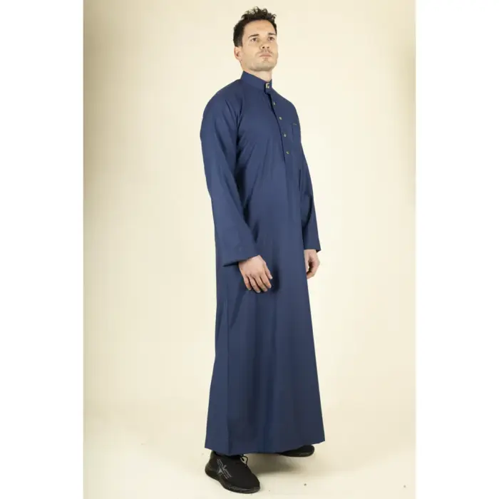 TT-005 - Men's Navy Saudi Emirati Thobe Nehru High Collar - Image 5