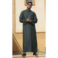 TT-005 - Men's Olive Saudi Emirati Thobe Nehru High Collar