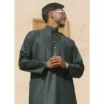 TT-005 - Men's Olive Saudi Emirati Thobe Nehru High Collar - Image 2
