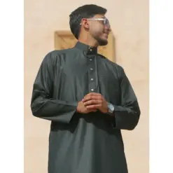 Alternative view of TT-005 - Men's Olive Saudi Emirati Thobe Nehru High Collar
