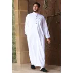 TT-005 - Men's White Saudi Emirati Thobe Nehru High Collar