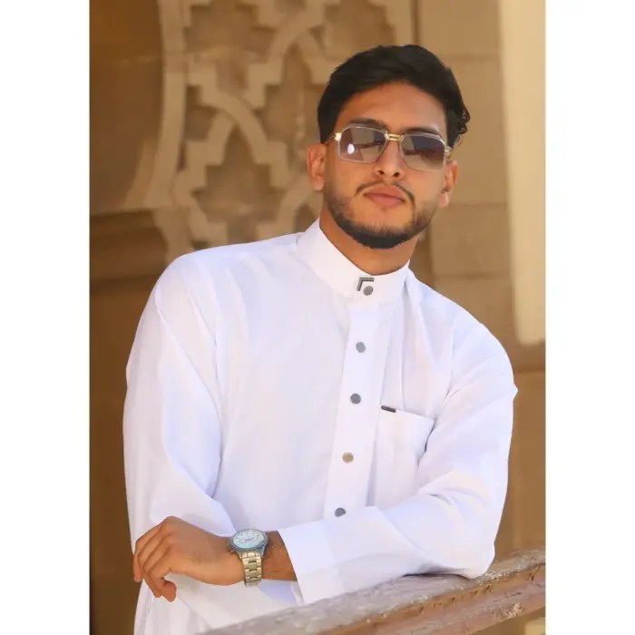 TT-005 - Men's White Saudi Emirati Thobe Nehru High Collar - Image 2