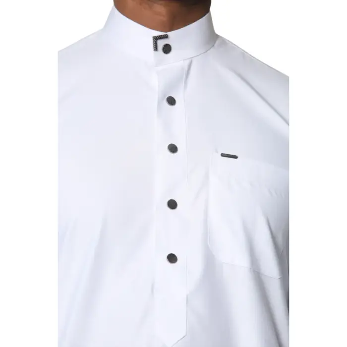 TT-005 - Men's White Saudi Emirati Thobe Nehru High Collar - Image 3