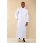 TT-005 - Men's White Saudi Emirati Thobe Nehru High Collar - Image 4