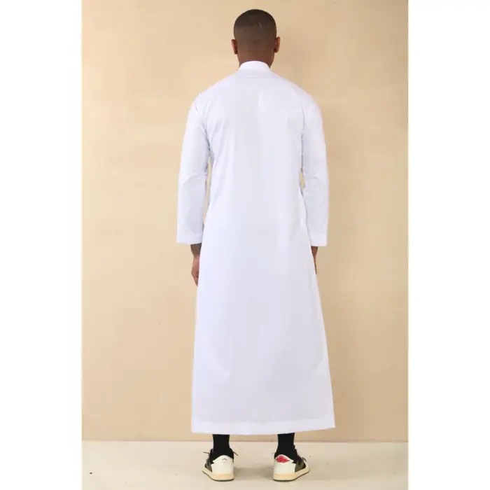 TT-005 - Men's White Saudi Emirati Thobe Nehru High Collar - Image 6