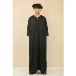 GG-008 Black Moroccan Boys Thobe Embroidered Kaftan