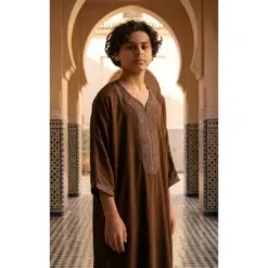 Alternative view of HM67 Brown Moroccan Boys Thobe Embroidered Kaftan