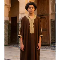 Alternative view of HM67 Brown Beige Moroccan Boys Thobe Embroidered Kaftan