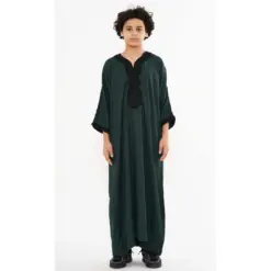 HM62 Green Black Moroccan Boys Thobe Embroidered Kaftan