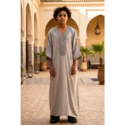 Alternative view of HM65 Grey Moroccan Boys Thobe Embroidered Kaftan