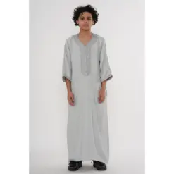 HM65 Grey Moroccan Boys Thobe Embroidered Kaftan