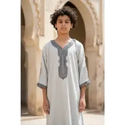 Alternative view of HM65 Grey Charcoal Moroccan Boys Thobe Embroidered Kaftan